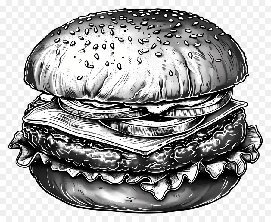 Aperçu Du Hamburger，Burger Noir Et Blanc PNG