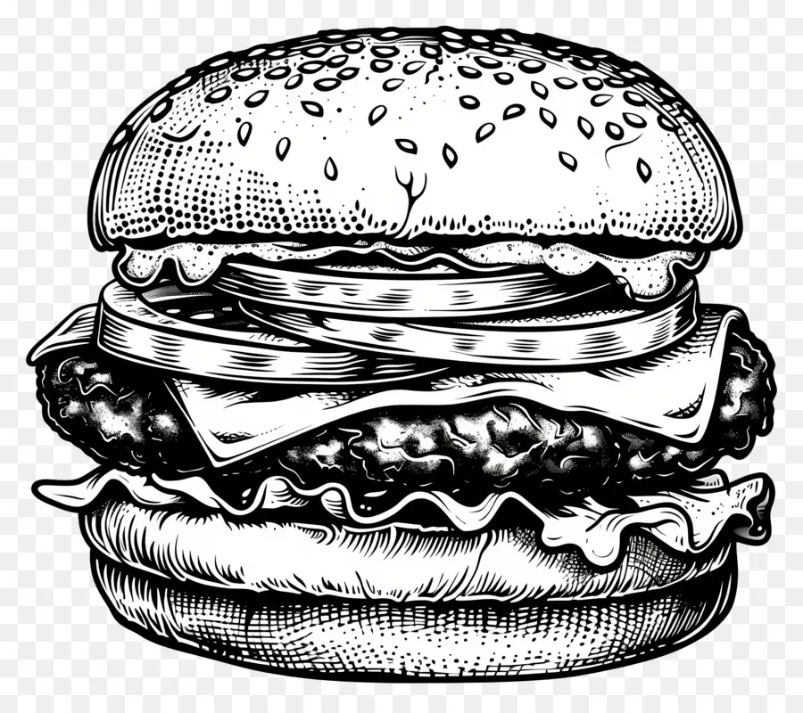 Aperçu Du Hamburger，Burger Noir Et Blanc PNG