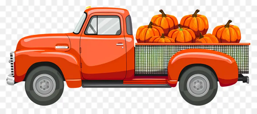 Camion Citrouille，Camion Rouge Avec Des Citrouilles PNG