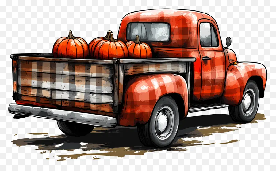 Camion Citrouille，Camion Bleu Avec Des Citrouilles PNG