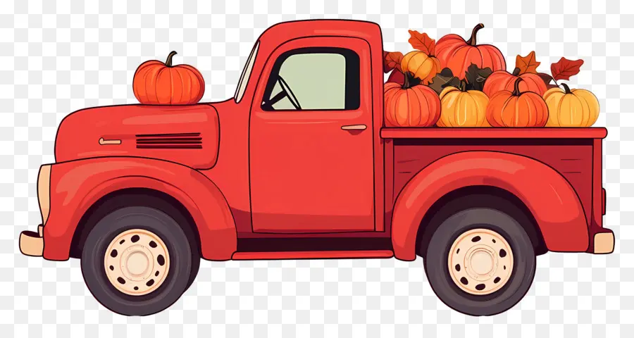 Camion Citrouille，Camion Rouge Avec Des Citrouilles PNG