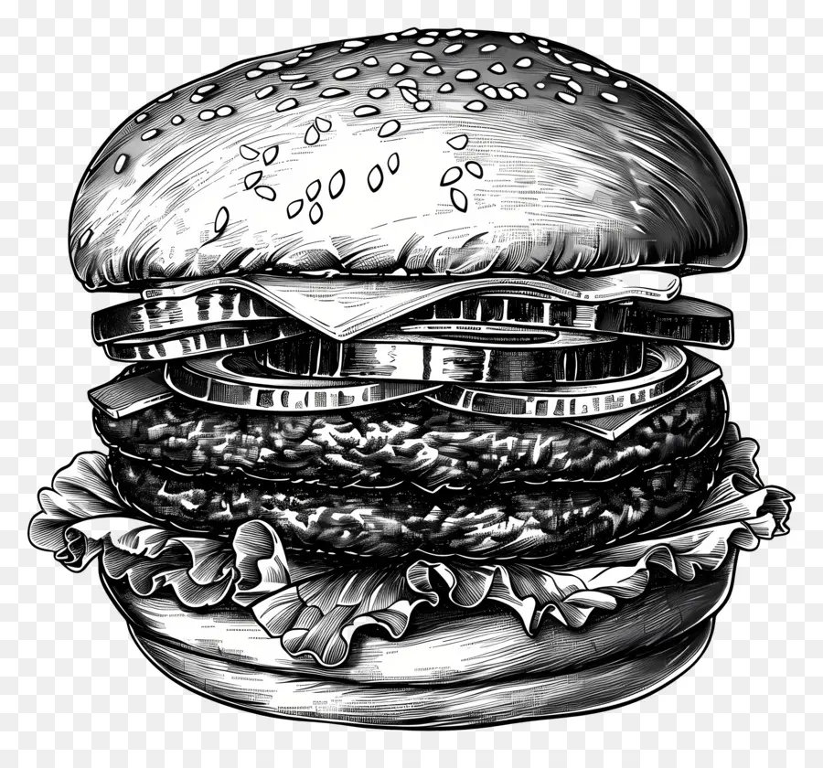 Aperçu Du Hamburger，Burger Noir Et Blanc PNG