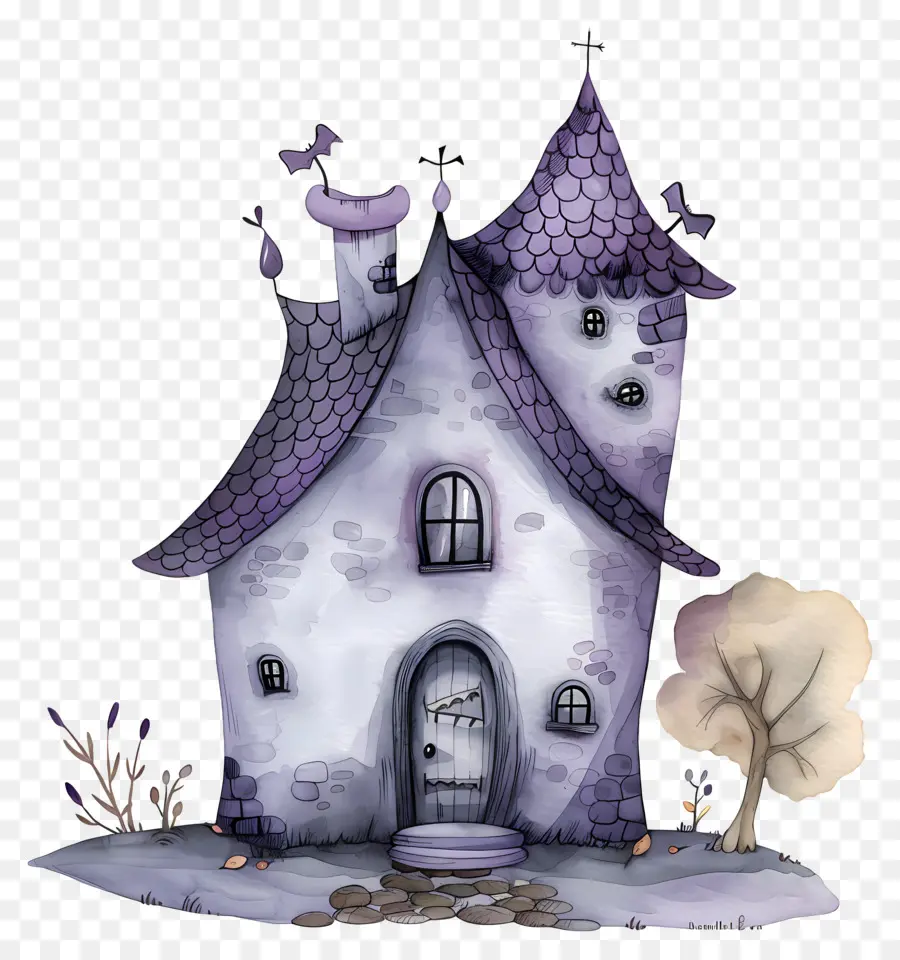 Maison Hantée Aquarelle，Maison De Dessin Animé PNG