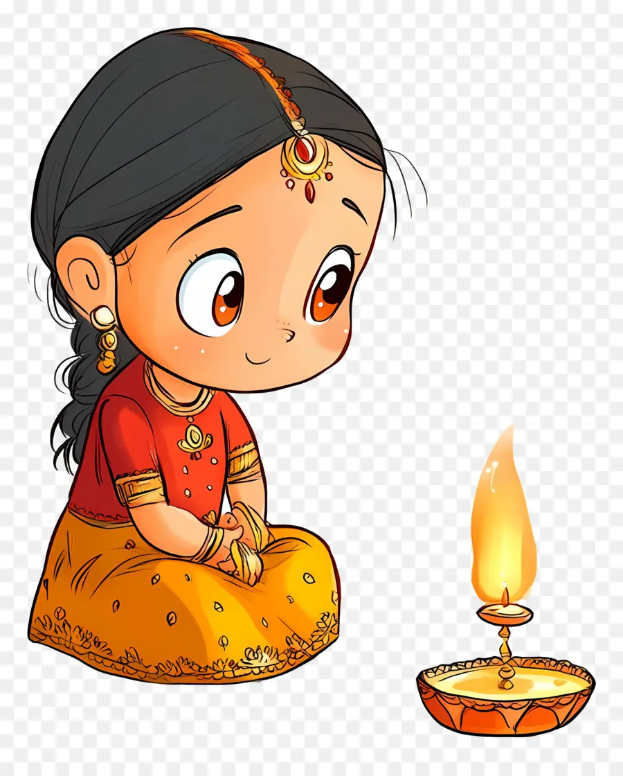 Karva Chauth，Fille Avec Diya PNG