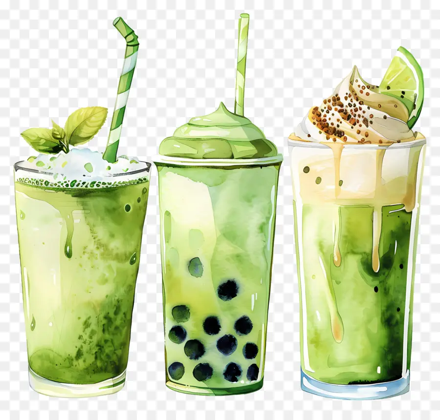 Boisson Au Matcha，Smoothies Verts PNG