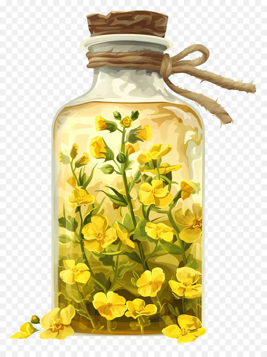 Huile De Canola，Bouteille à Fleurs Jaunes PNG