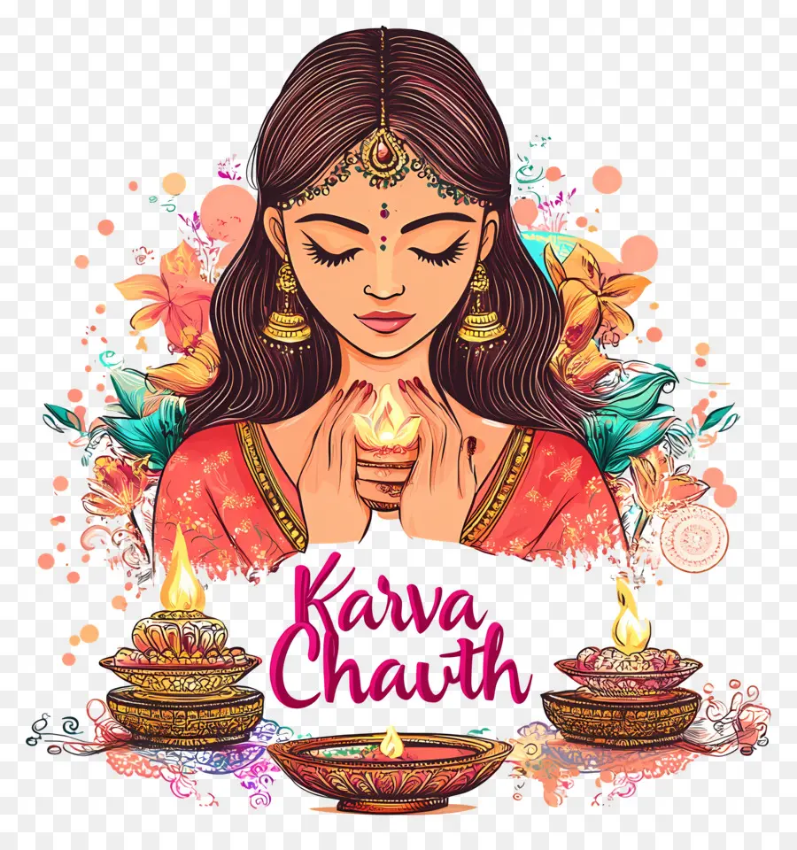 Karva Chauth，Femme Avec Lampe PNG