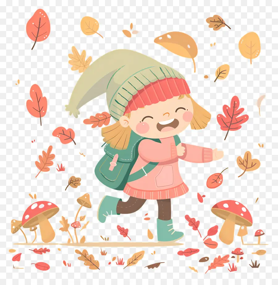 Fond D'automne，Fille Sautant Avec Des Feuilles PNG