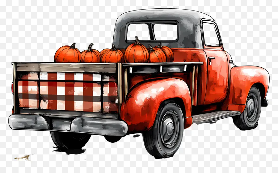 Camion Citrouille，Camion Bleu Avec Des Citrouilles PNG