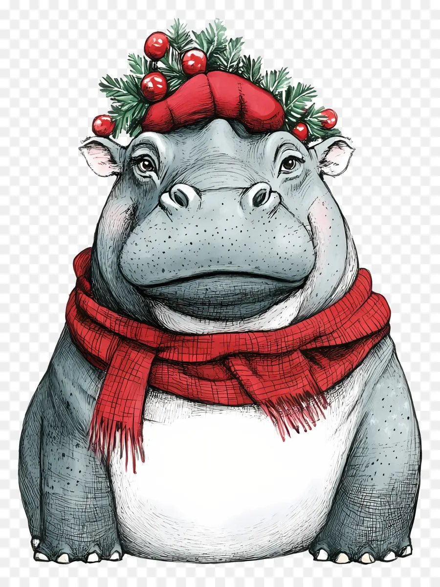 Hippopotame De Noël，Hippopotame Avec Bonnet De Noel PNG