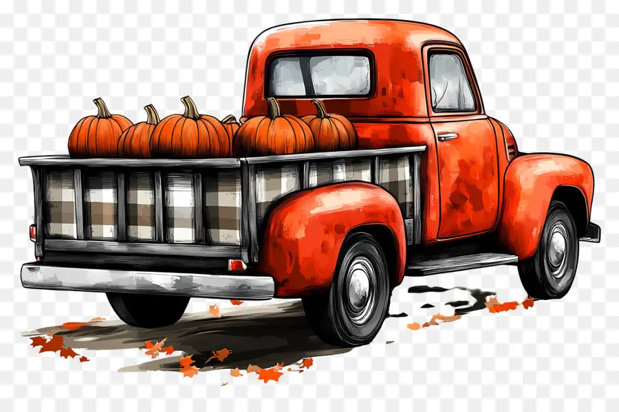 Camion Citrouille，Camion Bleu Avec Des Citrouilles PNG