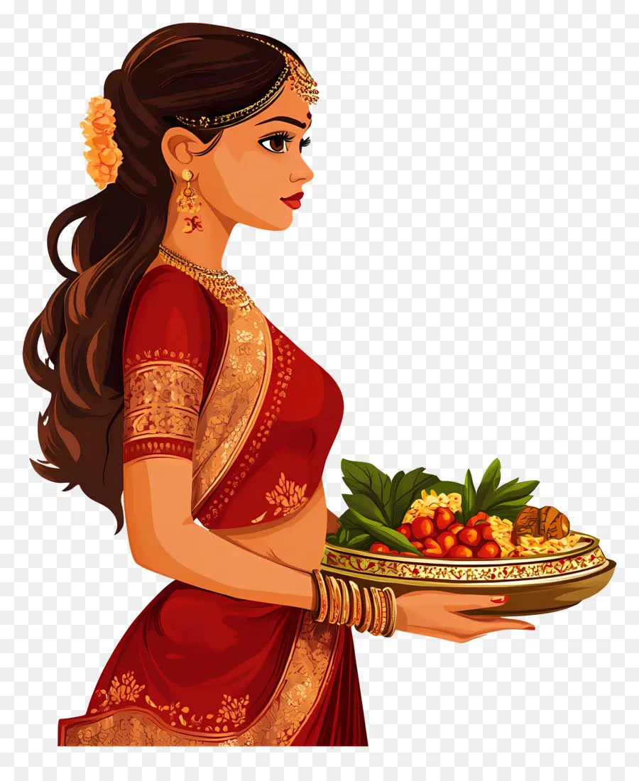 Karva Chauth，Femme Traditionnelle Avec Assiette PNG