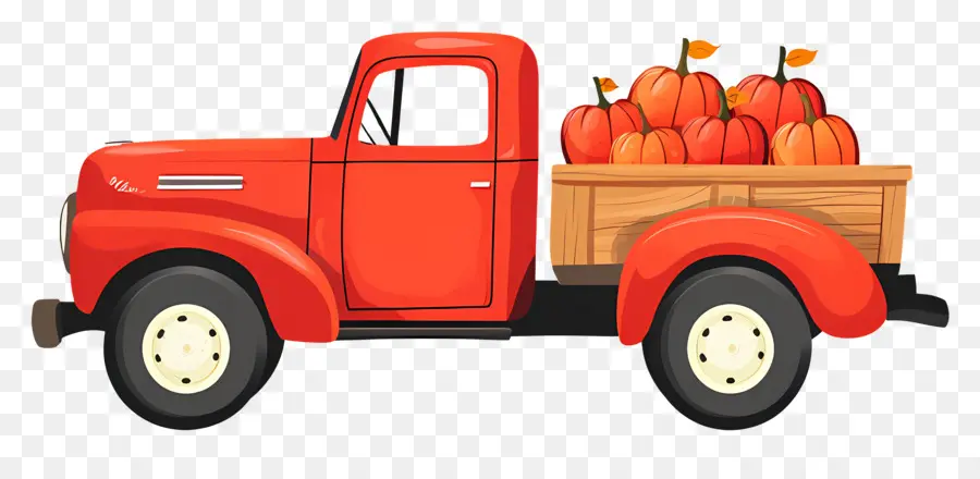 Camion Citrouille，Camion Rouge Avec Des Citrouilles PNG