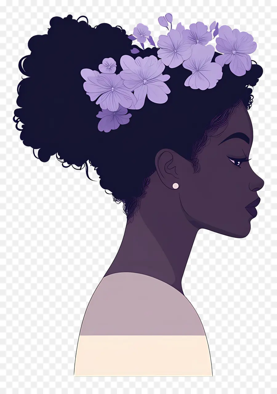 Logo De Fille，Profil Avec Des Fleurs Violettes PNG