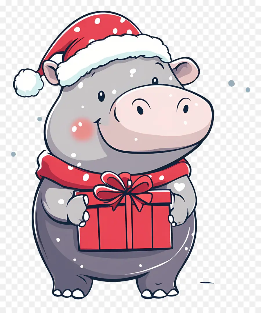 Hippopotame De Noël，Hippopotame Avec Cadeau PNG