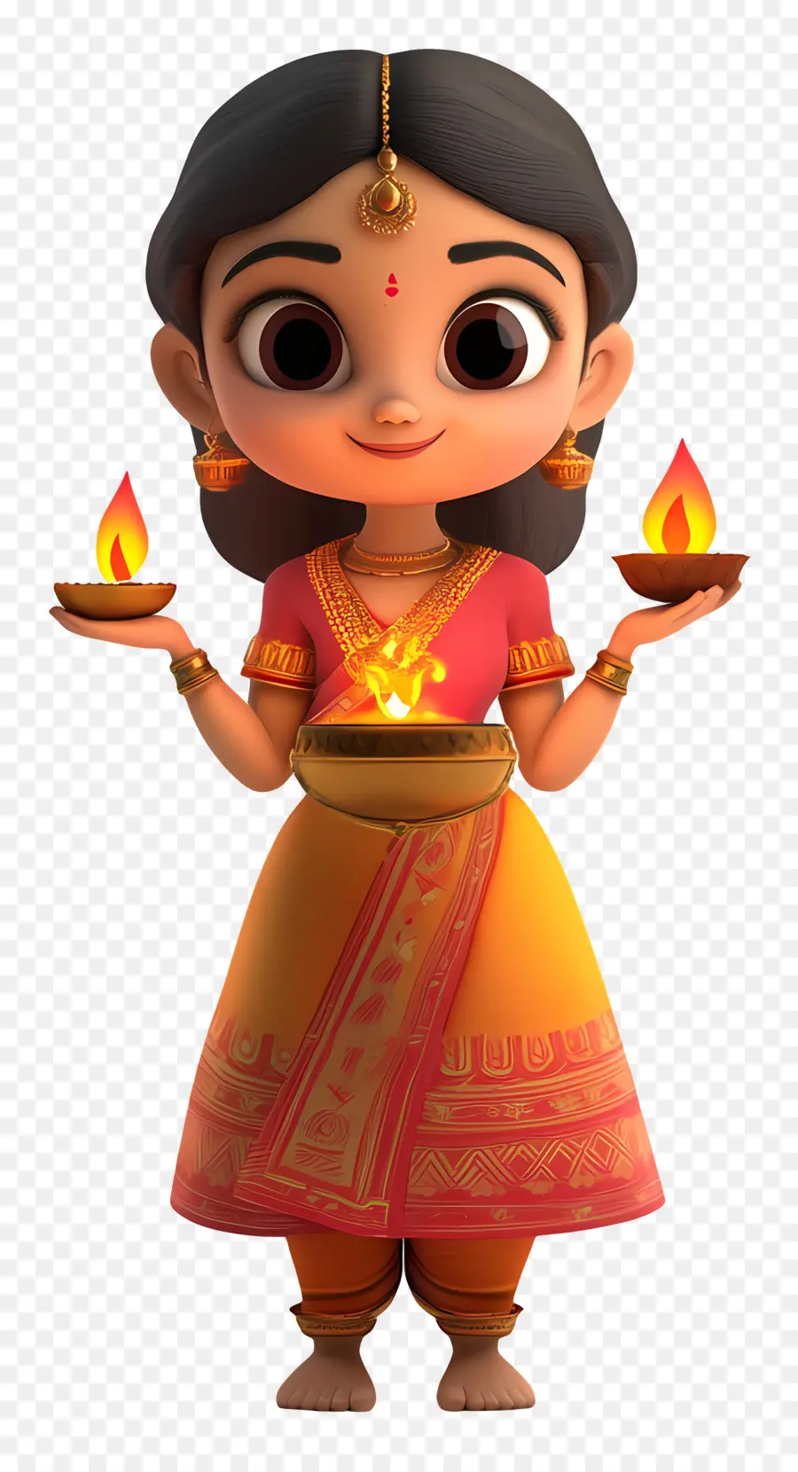 Deepavali，Fille Avec Des Lampes PNG