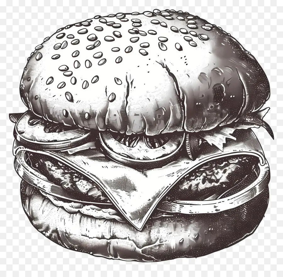 Aperçu Du Hamburger，Burger Noir Et Blanc PNG