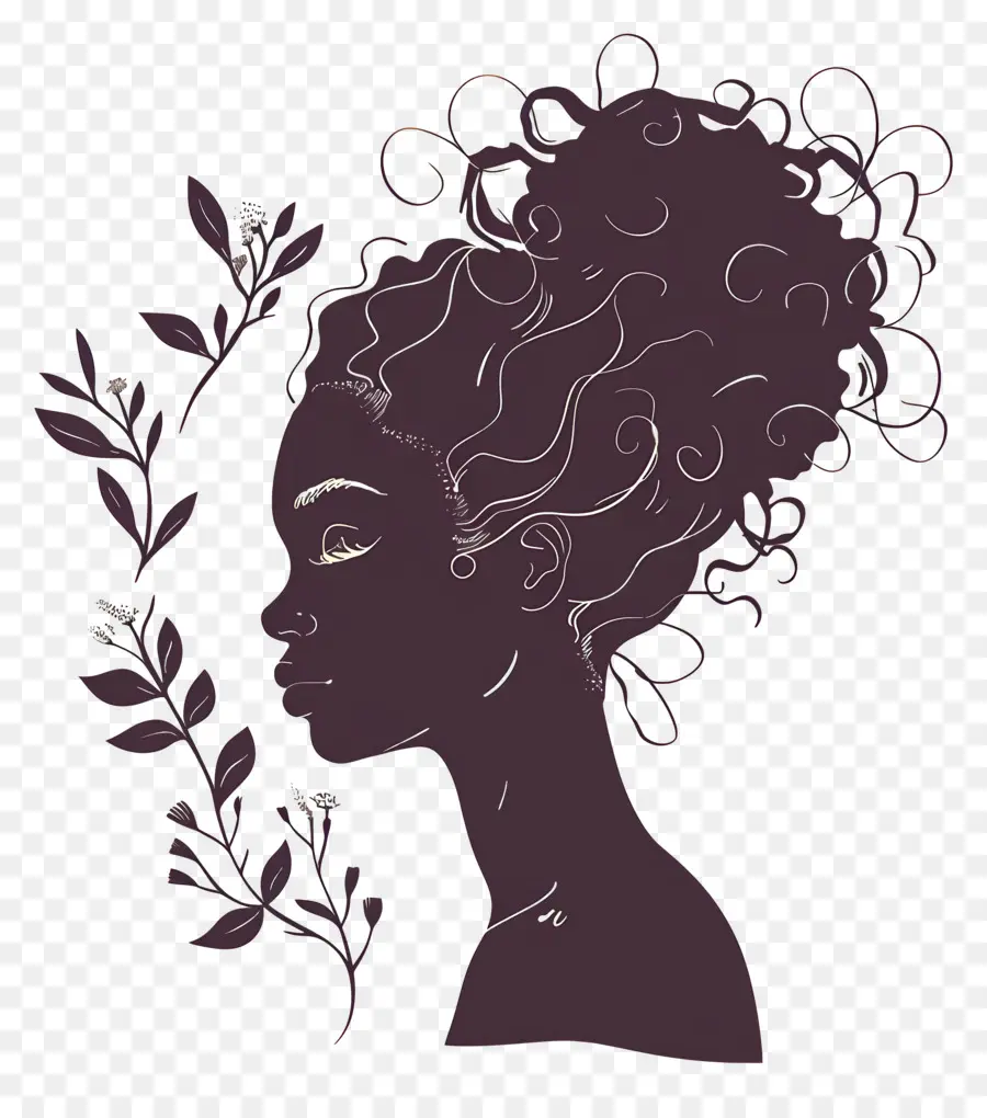 Logo De Fille，Profil Avec Cheveux Fleuris PNG