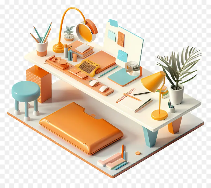 Vue Du Dessus Du Bureau，Configuration De Bureau Moderne PNG