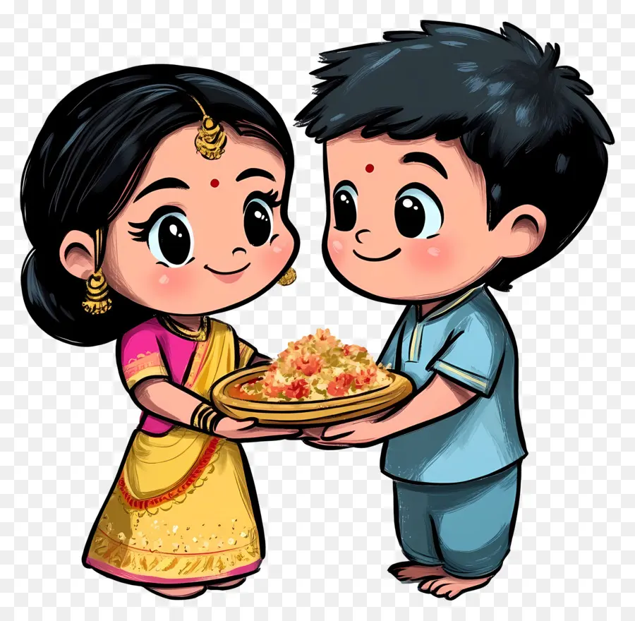 Joyeux Bhai Dooj，Frères Et Sœurs De Dessins Animés PNG