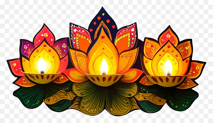 Deepavali，Trio Lotus Diya PNG