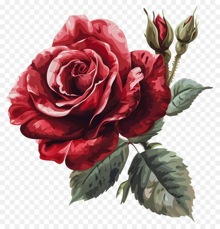 Rose Rouge，Feuilles PNG