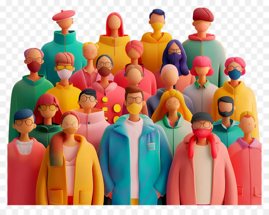 Foule De Gens，Groupe De Personnes Avec Des Masques PNG