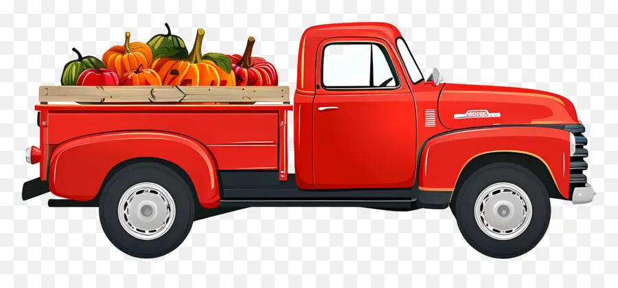 Camion Citrouille，Camion Rouge Avec Des Citrouilles PNG