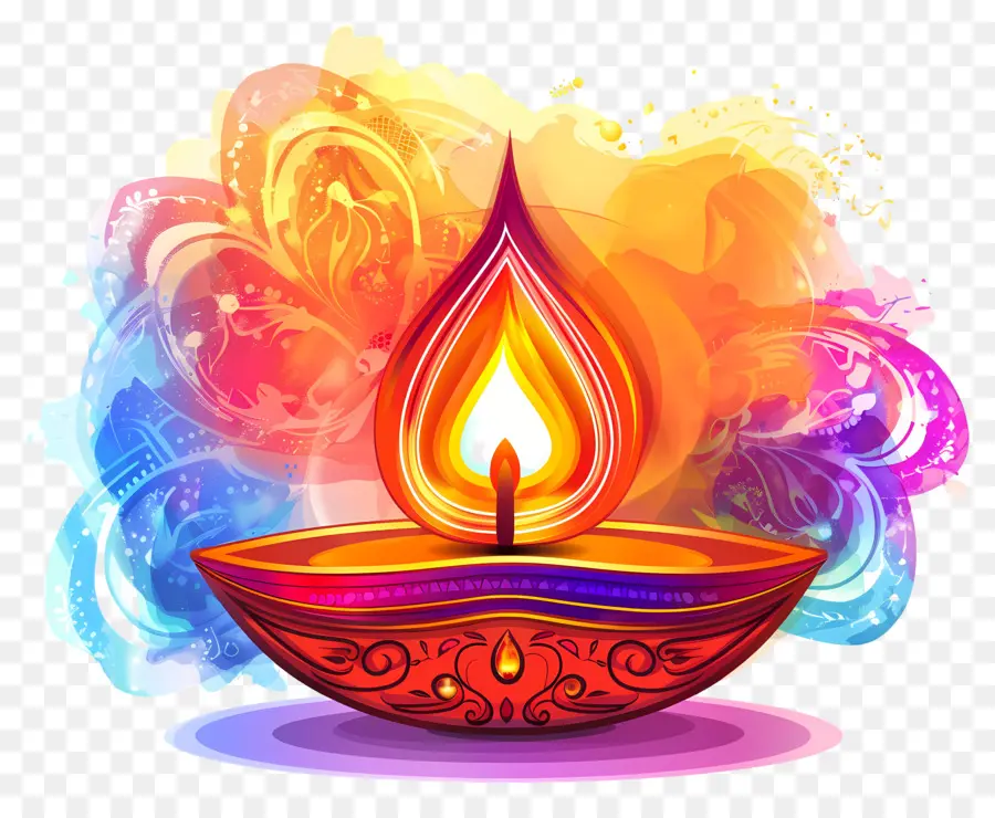 Diwali Diya，Bougie Colorée PNG