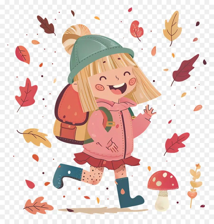 Fond D'automne，Fille Sautant Avec Des Feuilles PNG