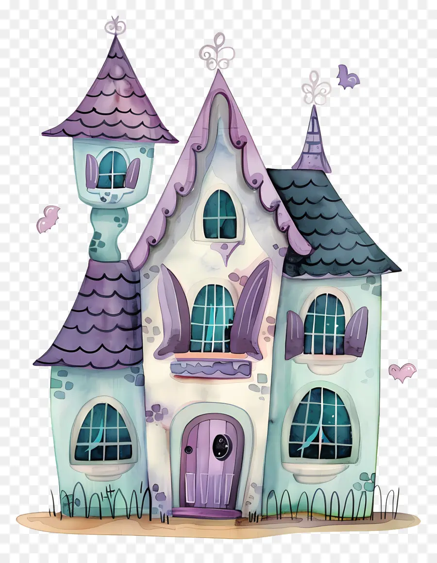 Maison Hantée Aquarelle，Maison De Dessin Animé PNG