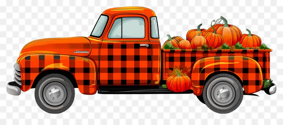 Camion Citrouille，Camion Orange Avec Des Citrouilles PNG