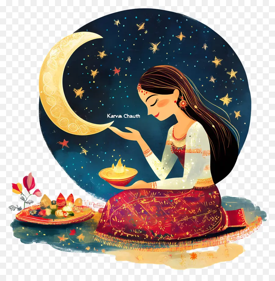 Karva Chauth，Femme Et Lune PNG