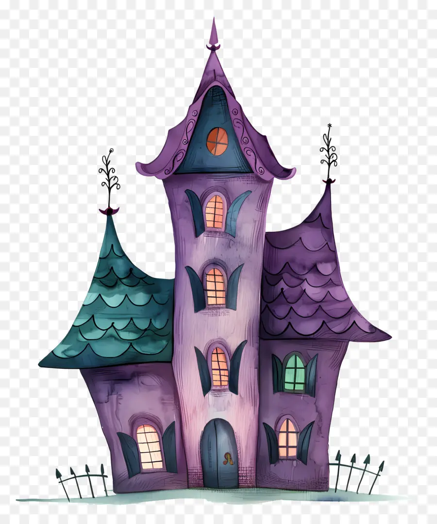 Maison Hantée Aquarelle，Maison De Dessin Animé PNG