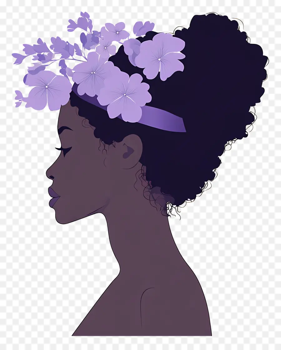 Logo De Fille，Profil Avec Des Fleurs Violettes PNG