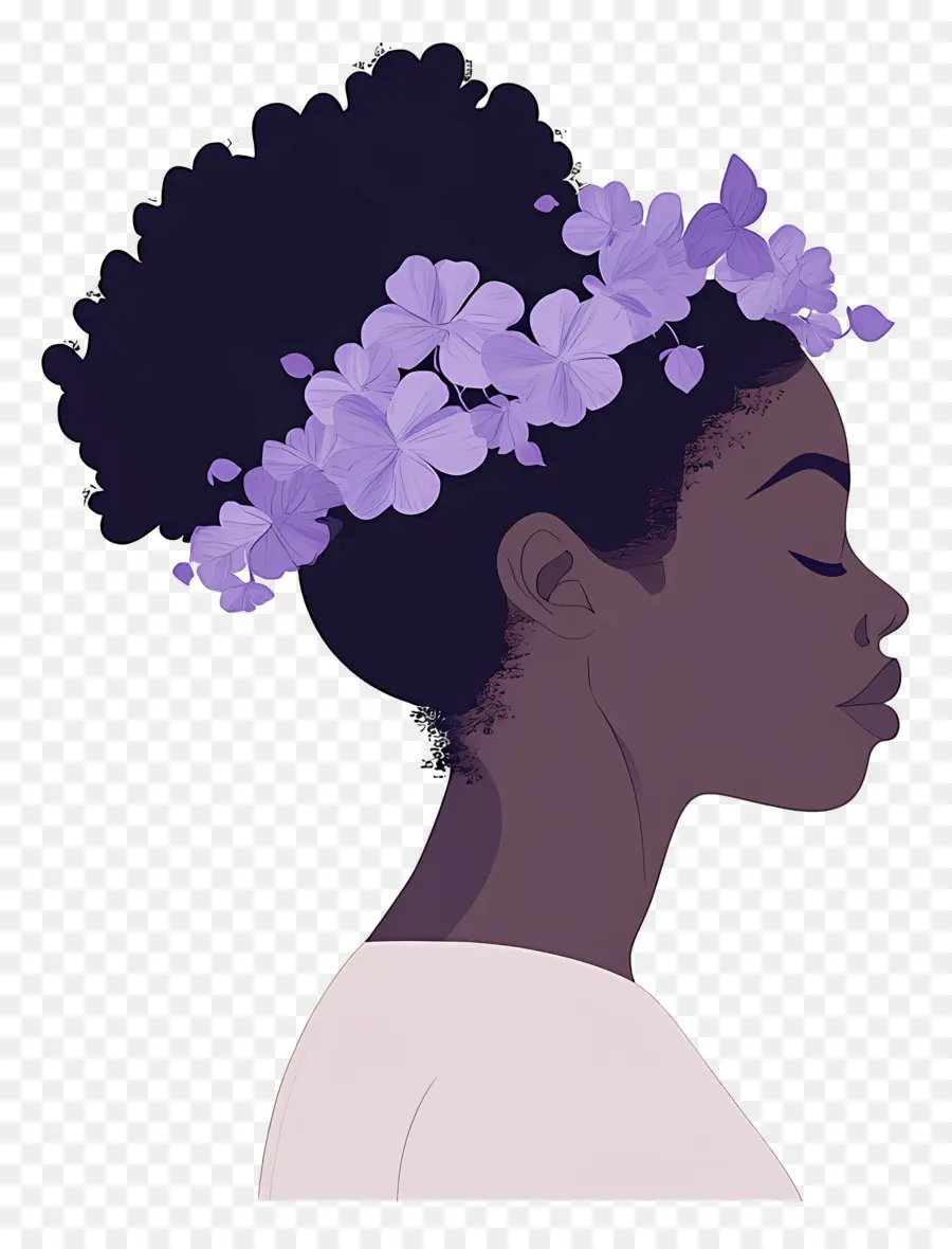 Logo De Fille，Profil Avec Des Fleurs Violettes PNG