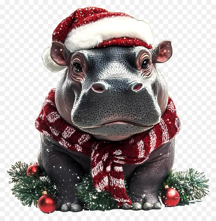 Hippopotame De Noël，Hippopotame Avec Bonnet De Noel PNG