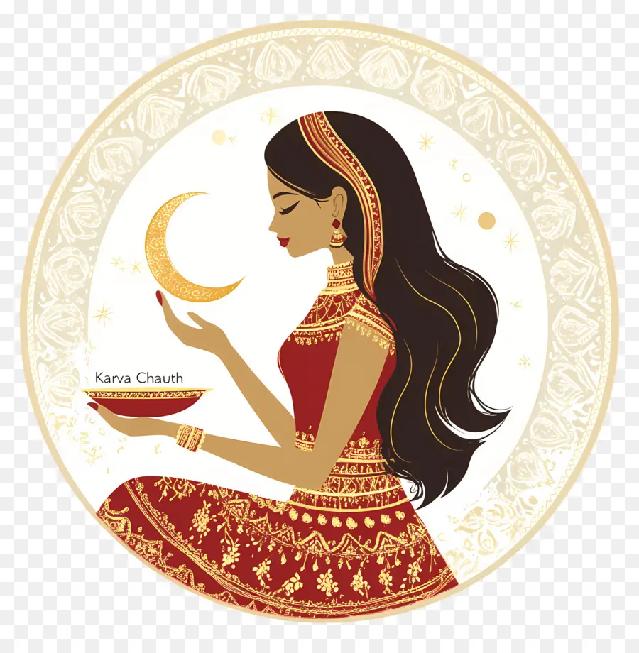 Karva Chauth，Femme Avec Diya PNG