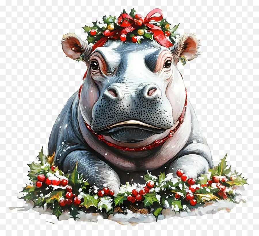 Hippopotame De Noël，Hippopotame Avec Couronne PNG