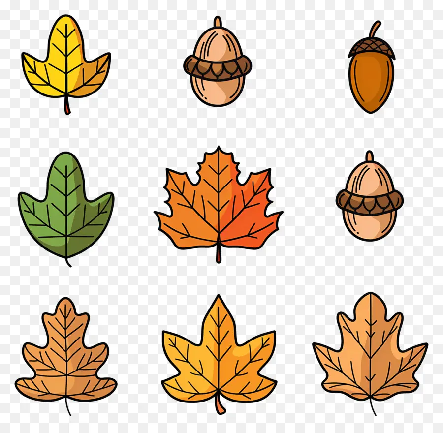 Feuilles D'automne，Feuilles Et Glands D'automne PNG