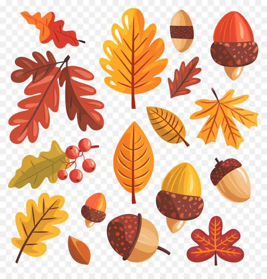 Feuilles D'automne，Feuilles Et Glands D'automne PNG