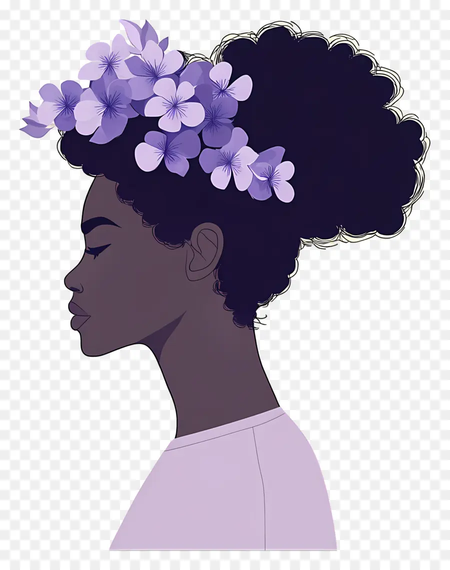 Logo De Fille，Profil Avec Des Fleurs Violettes PNG