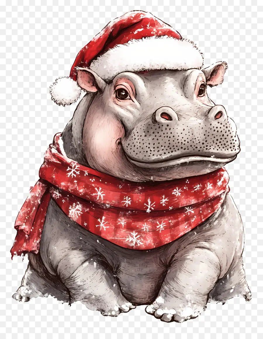 Hippopotame De Noël，Hippopotame Avec Bonnet De Noel PNG