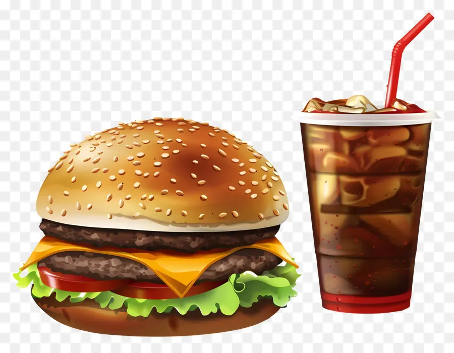 Burger Coca Cola，Hamburger Et Boisson PNG