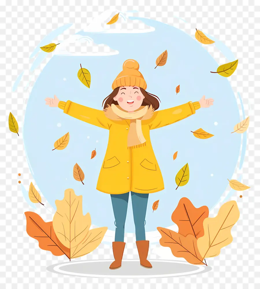 Fond D'automne，Fille Avec Des Feuilles D'automne PNG