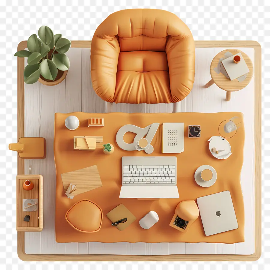 Vue Du Dessus Du Bureau，Bureau Orange PNG