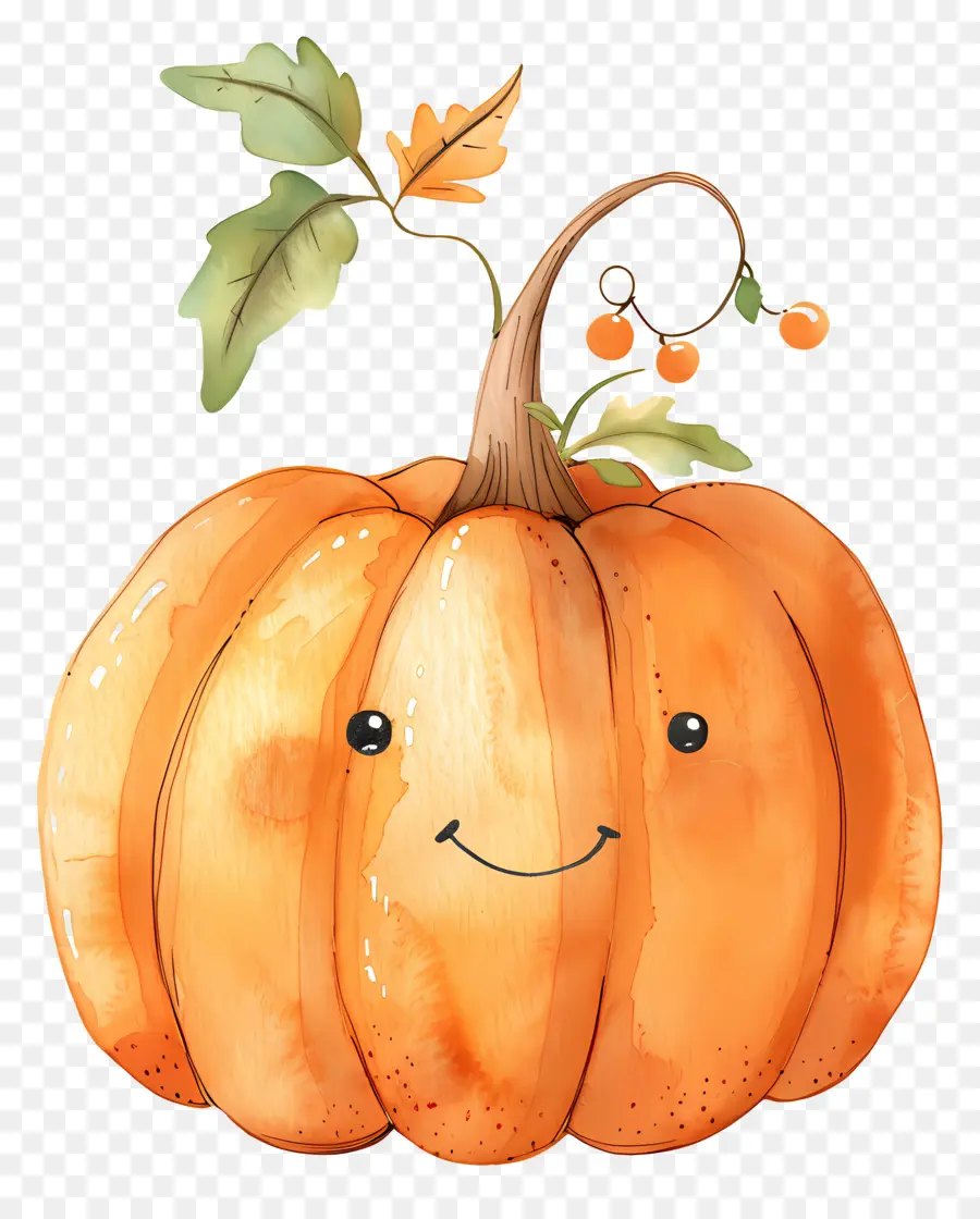 Citrouille Aquarelle，Citrouille Souriante PNG