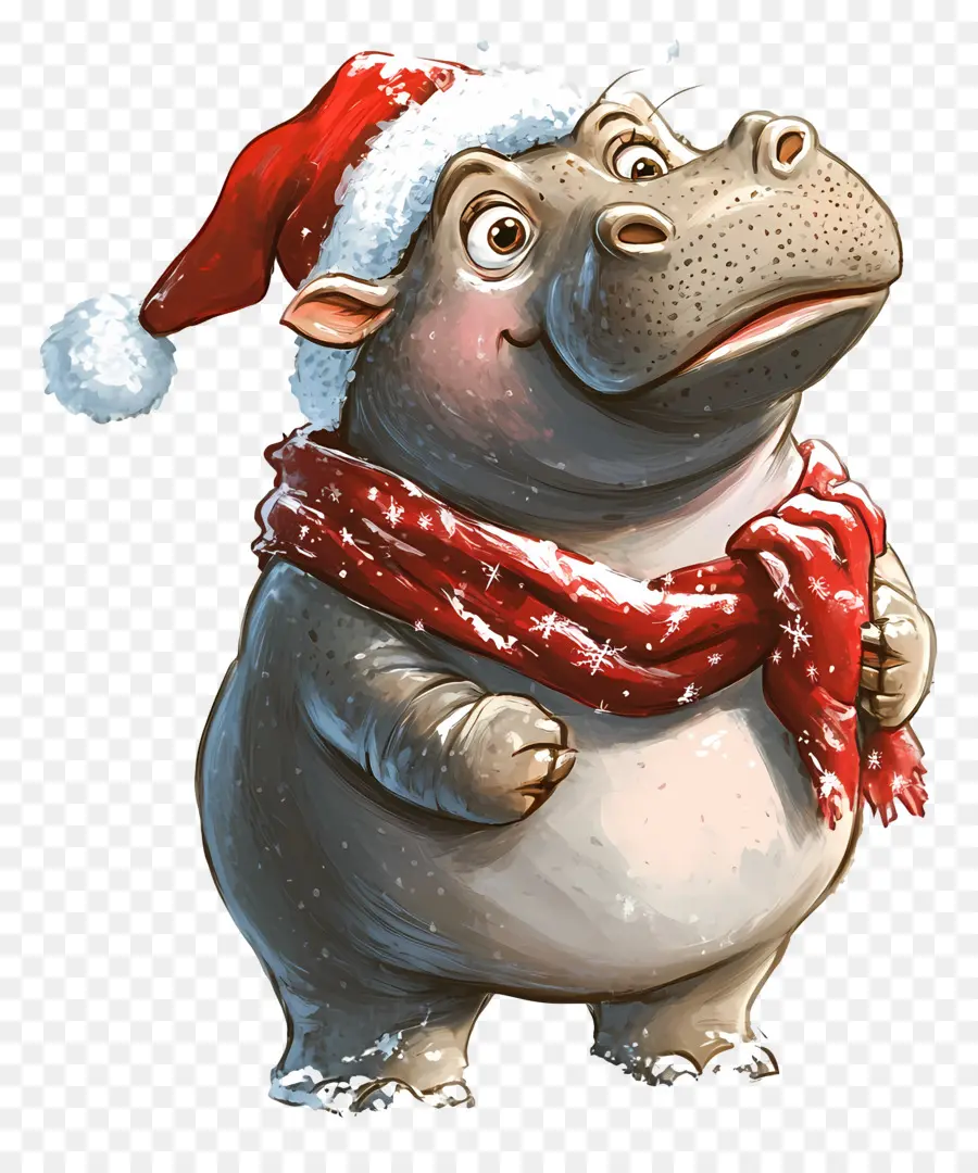 Hippopotame De Noël，Hippopotame Avec Bonnet De Noel PNG