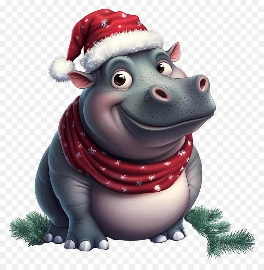 Hippopotame De Noël，Hippopotame En Bonnet De Noel PNG