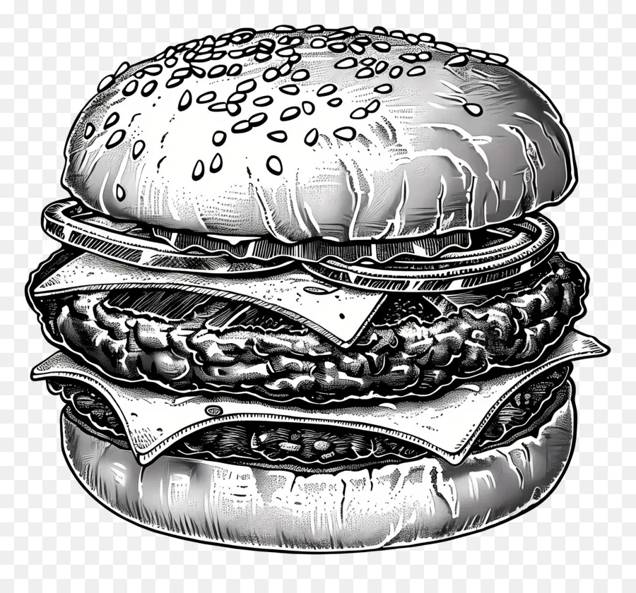 Aperçu Du Hamburger，Burger Noir Et Blanc PNG